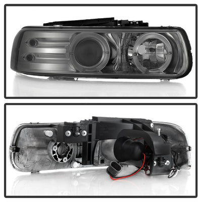 LED Halo Smoke Projector Headlights <br>99-02 Chevy Silverado, 00-06 Suburban 1500, 2500