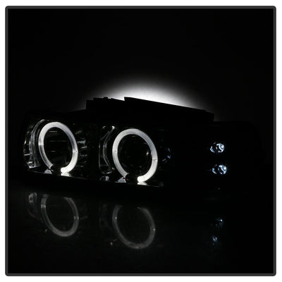 LED Halo Smoke Projector Headlights <br>99-02 Chevy Silverado, 00-06 Suburban 1500, 2500