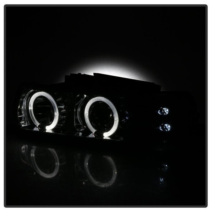 LED Halo Smoke Projector Headlights <br>99-02 Chevy Silverado, 00-06 Suburban 1500, 2500