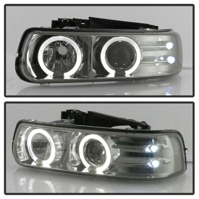 LED Halo Smoke Projector Headlights <br>99-02 Chevy Silverado, 00-06 Suburban 1500, 2500