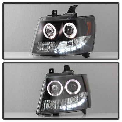 LED Halo Black Projector Headlights <br>07-14 Chevy Avalanche Suburban 1500 2500