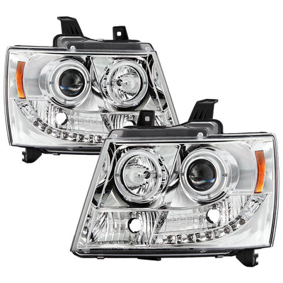 LED Halo Chrome Projector Headlights <br>07-14 Chevy Avalanche Suburban 1500 2500