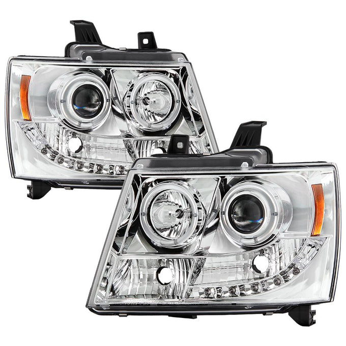 LED Halo Chrome Projector Headlights <br>07-14 Chevy Avalanche Suburban 1500 2500