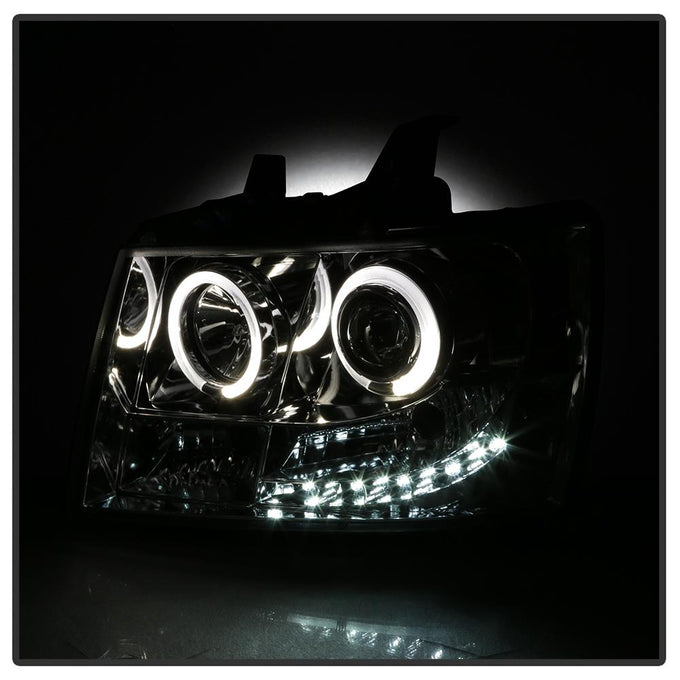 LED Halo Chrome Projector Headlights <br>07-14 Chevy Avalanche Suburban 1500 2500