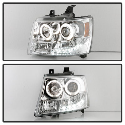 LED Halo Chrome Projector Headlights <br>07-14 Chevy Avalanche Suburban 1500 2500