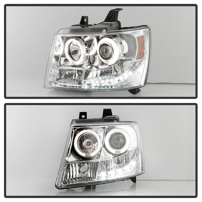 LED Halo Chrome Projector Headlights <br>07-14 Chevy Avalanche Suburban 1500 2500