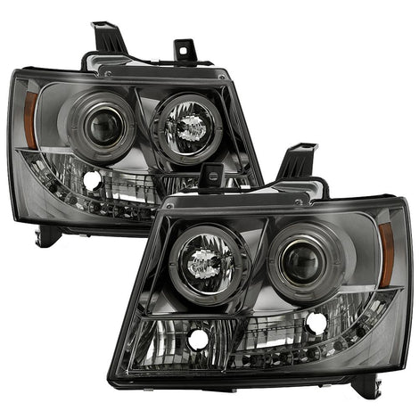LED Halo Smoke Projector Headlights <br>07-14 Chevy Avalanche Suburban 1500 2500