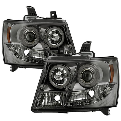 LED Halo Smoke Projector Headlights <br>07-14 Chevy Avalanche Suburban 1500 2500