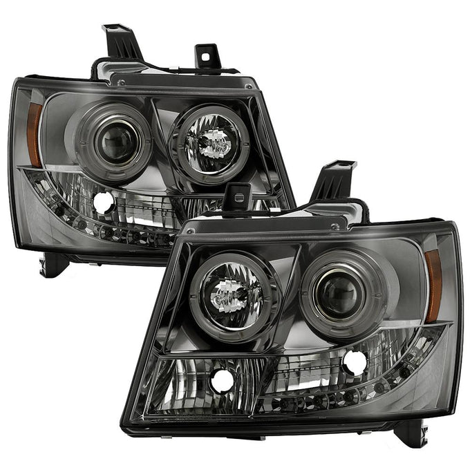 LED Halo Smoke Projector Headlights <br>07-14 Chevy Avalanche Suburban 1500 2500