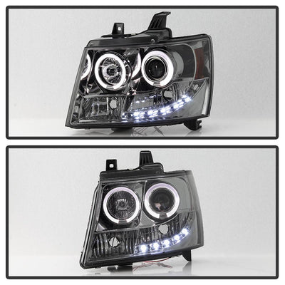 LED Halo Smoke Projector Headlights <br>07-14 Chevy Avalanche Suburban 1500 2500