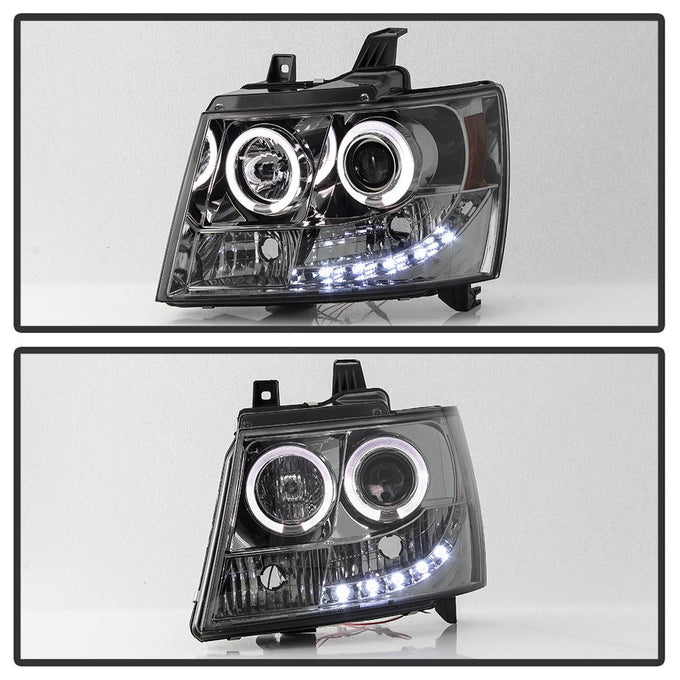 LED Halo Smoke Projector Headlights <br>07-14 Chevy Avalanche Suburban 1500 2500