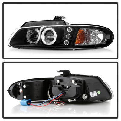 LED Halo Black Projector Headlights <br>96-97 Chrysler Town & Country, 96-00 Dodge Caravan