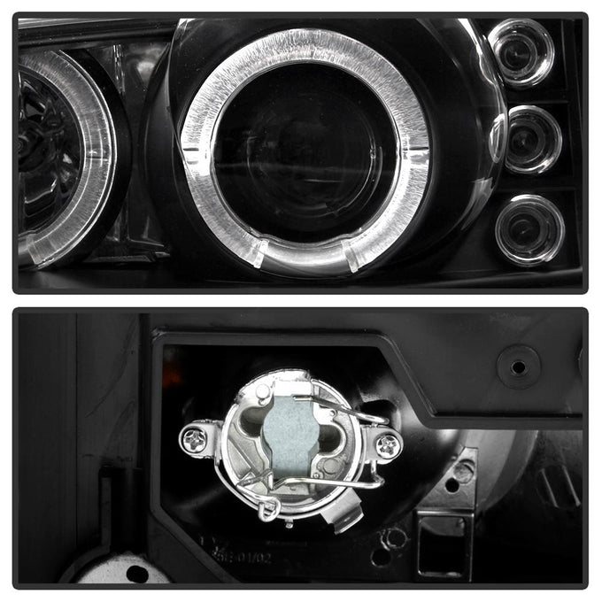 LED Halo Black Projector Headlights <br>96-97 Chrysler Town & Country, 96-00 Dodge Caravan