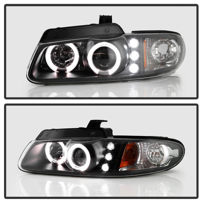 LED Halo Black Projector Headlights <br>96-97 Chrysler Town & Country, 96-00 Dodge Caravan