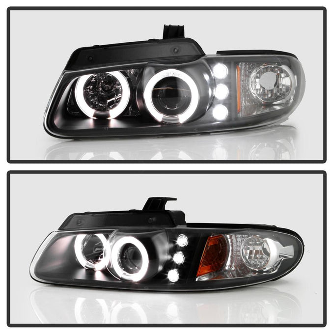 LED Halo Black Projector Headlights <br>96-97 Chrysler Town & Country, 96-00 Dodge Caravan