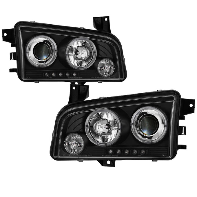 LED Halo Black Projector Headlights <br>06-10 Dodge Charger