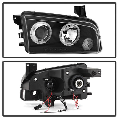 LED Halo Black Projector Headlights <br>06-10 Dodge Charger