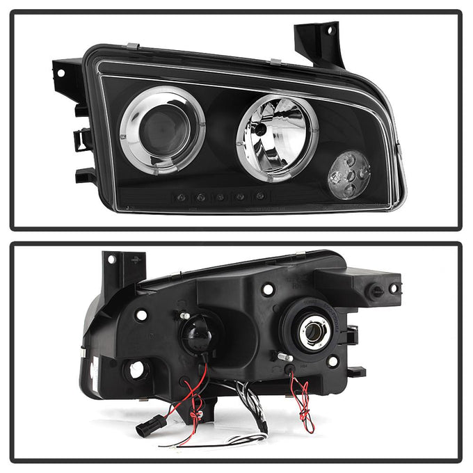 LED Halo Black Projector Headlights <br>06-10 Dodge Charger