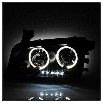 LED Halo Black Projector Headlights <br>06-10 Dodge Charger