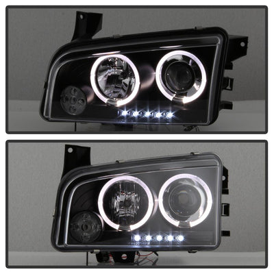 LED Halo Black Projector Headlights <br>06-10 Dodge Charger