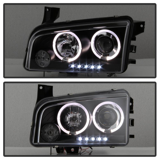 LED Halo Black Projector Headlights <br>06-10 Dodge Charger