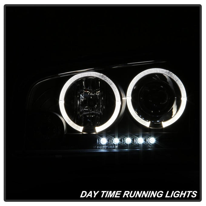 LED Halo Black Projector Headlights <br>06-10 Dodge Charger