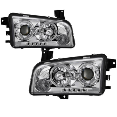 LED Halo Chrome Projector Headlights <br>06-10 Dodge Charger