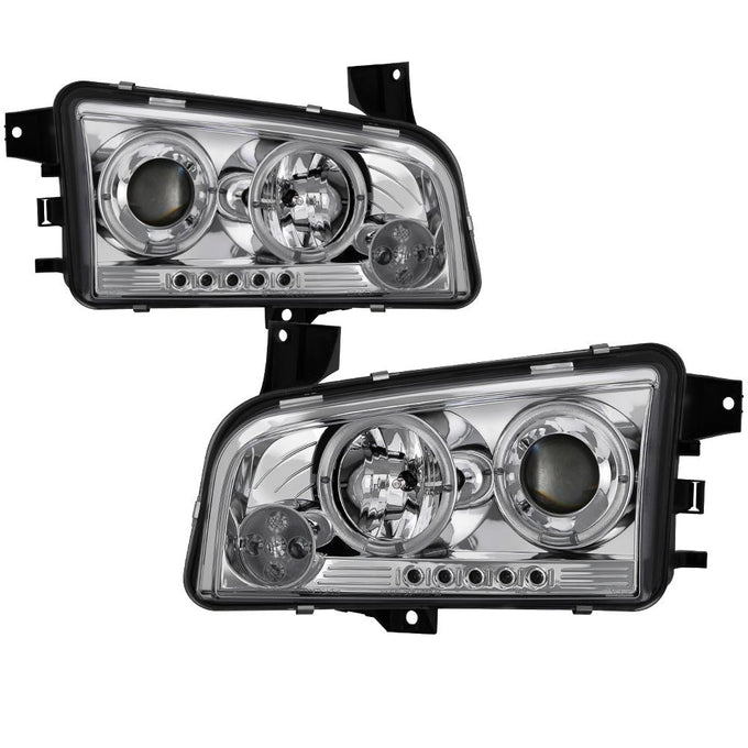 LED Halo Chrome Projector Headlights <br>06-10 Dodge Charger