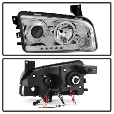 LED Halo Chrome Projector Headlights <br>06-10 Dodge Charger