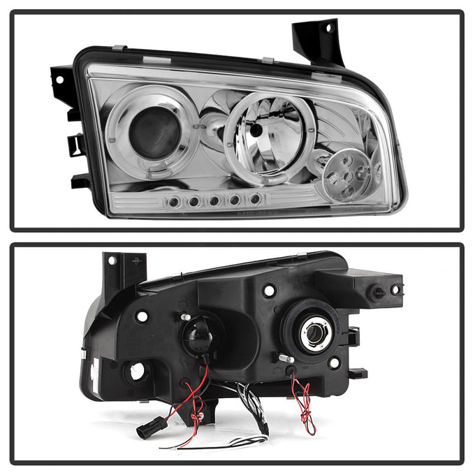 LED Halo Chrome Projector Headlights <br>06-10 Dodge Charger