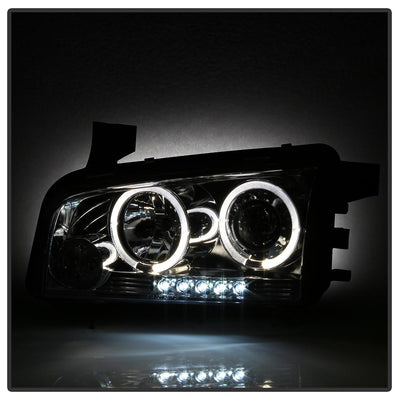 LED Halo Chrome Projector Headlights <br>06-10 Dodge Charger