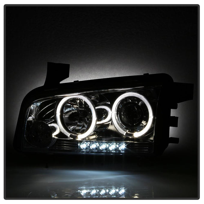 LED Halo Chrome Projector Headlights <br>06-10 Dodge Charger