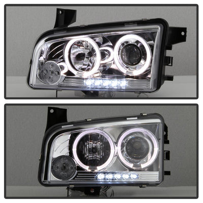 LED Halo Chrome Projector Headlights <br>06-10 Dodge Charger