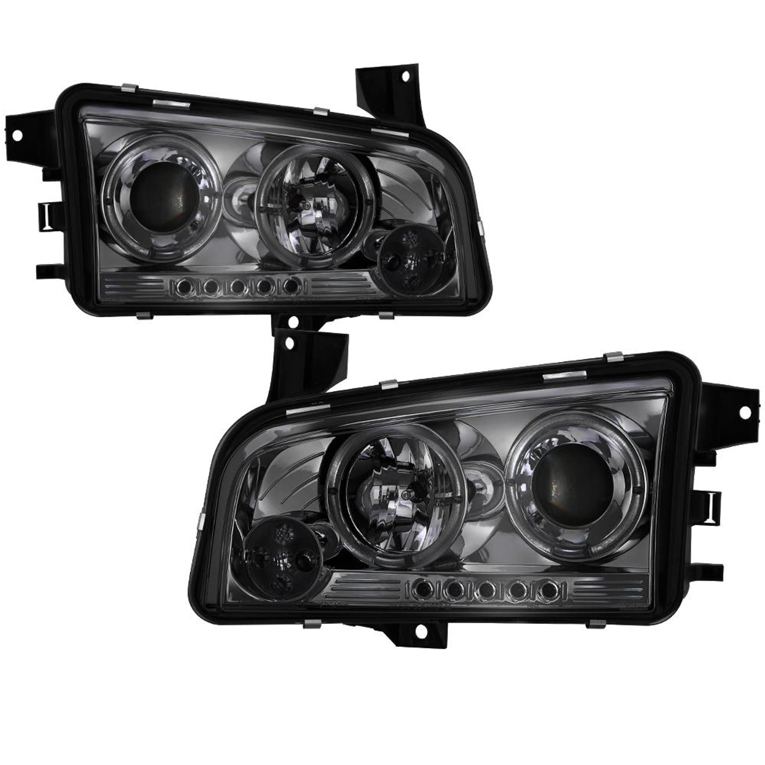 LED Halo Smoke Projector Headlights <br>06-10 Dodge Charger