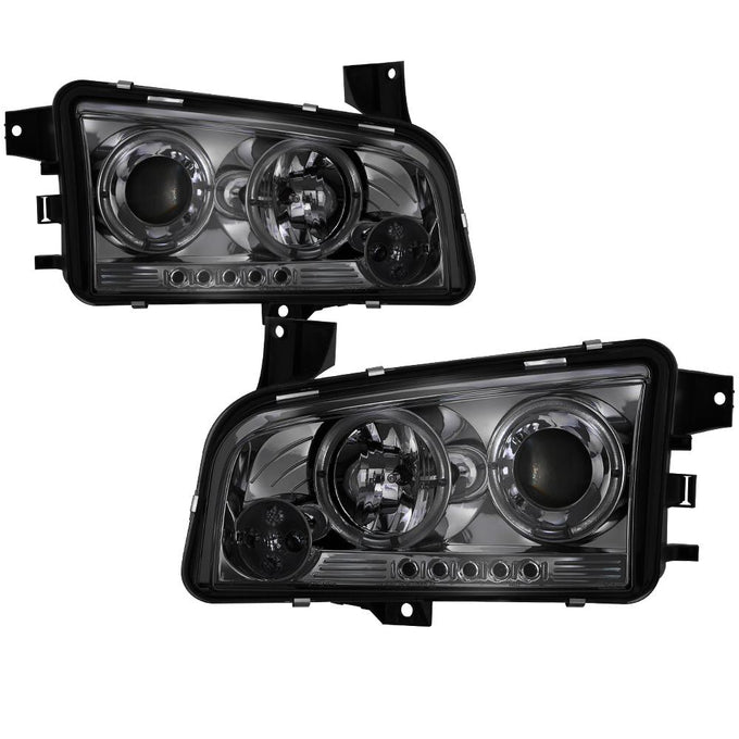 LED Halo Smoke Projector Headlights <br>06-10 Dodge Charger