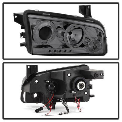 LED Halo Smoke Projector Headlights <br>06-10 Dodge Charger