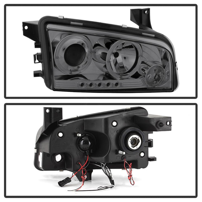 LED Halo Smoke Projector Headlights <br>06-10 Dodge Charger