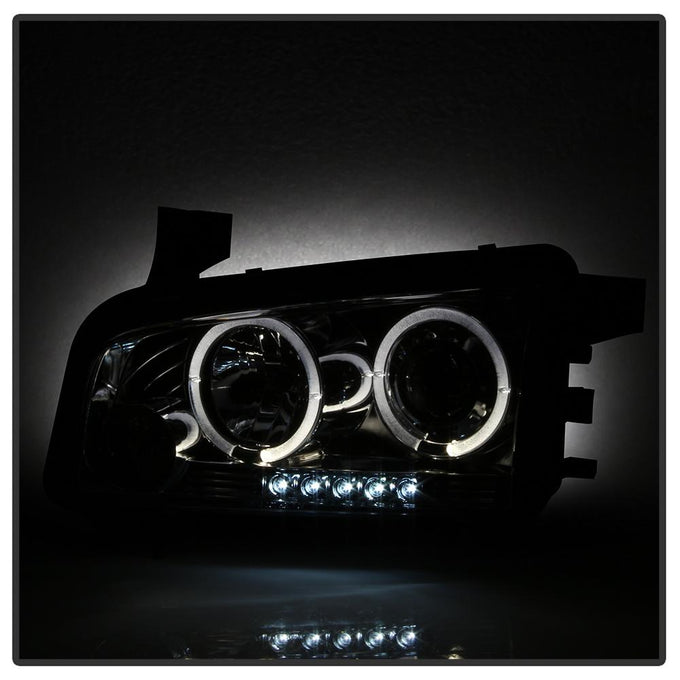 LED Halo Smoke Projector Headlights <br>06-10 Dodge Charger