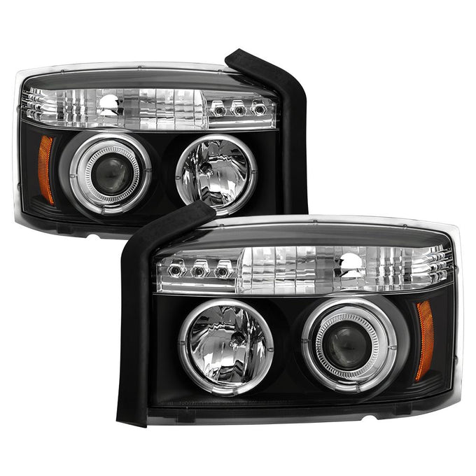 LED Halo Black Projector Headlights <br>05-07 Dodge Dakota