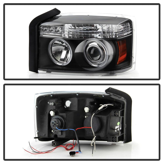 LED Halo Black Projector Headlights <br>05-07 Dodge Dakota