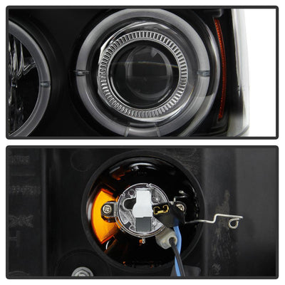 LED Halo Black Projector Headlights <br>05-07 Dodge Dakota