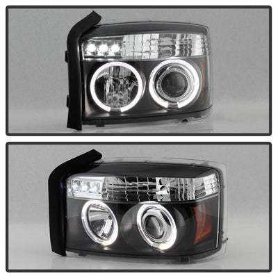 LED Halo Black Projector Headlights <br>05-07 Dodge Dakota