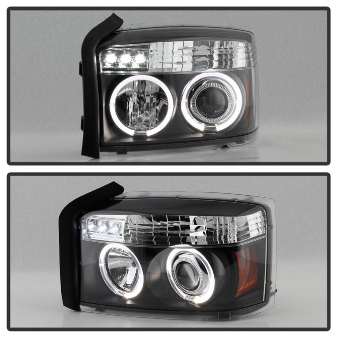 LED Halo Black Projector Headlights <br>05-07 Dodge Dakota