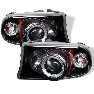 LED Halo Black Projector Headlights <br>97-04 Dodge Dakota 98-03 Dodge Durango