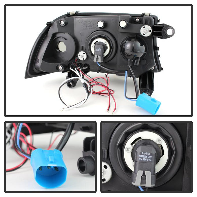 LED Halo Black Projector Headlights <br>97-04 Dodge Dakota 98-03 Dodge Durango