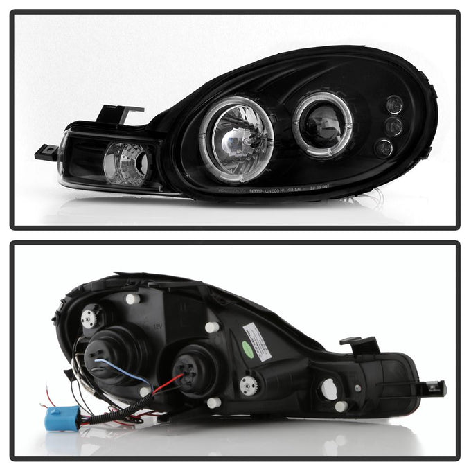 LED Halo Black Projector Headlights <br>00-02 Dodge Neon