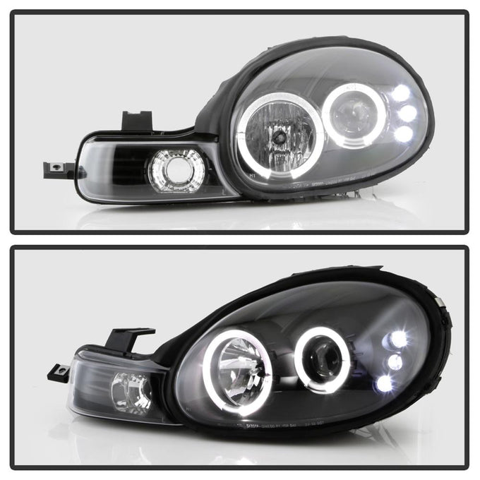 LED Halo Black Projector Headlights <br>00-02 Dodge Neon