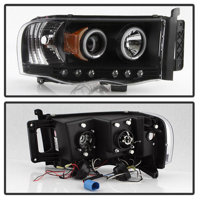 LED Halo Black Projector Headlights <br>02-05 Dodge Ram 1500 03-05 Dodge Ram 3500 Ram 2500