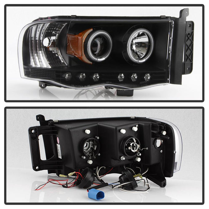 LED Halo Black Projector Headlights <br>02-05 Dodge Ram 1500 03-05 Dodge Ram 3500 Ram 2500