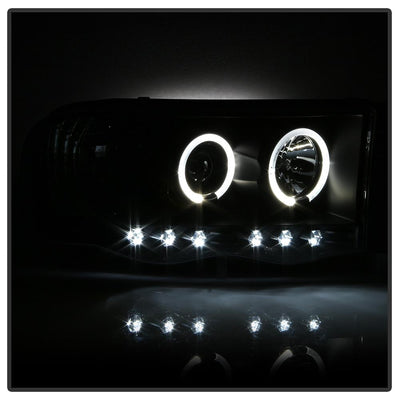 LED Halo Black Projector Headlights <br>02-05 Dodge Ram 1500 03-05 Dodge Ram 3500 Ram 2500